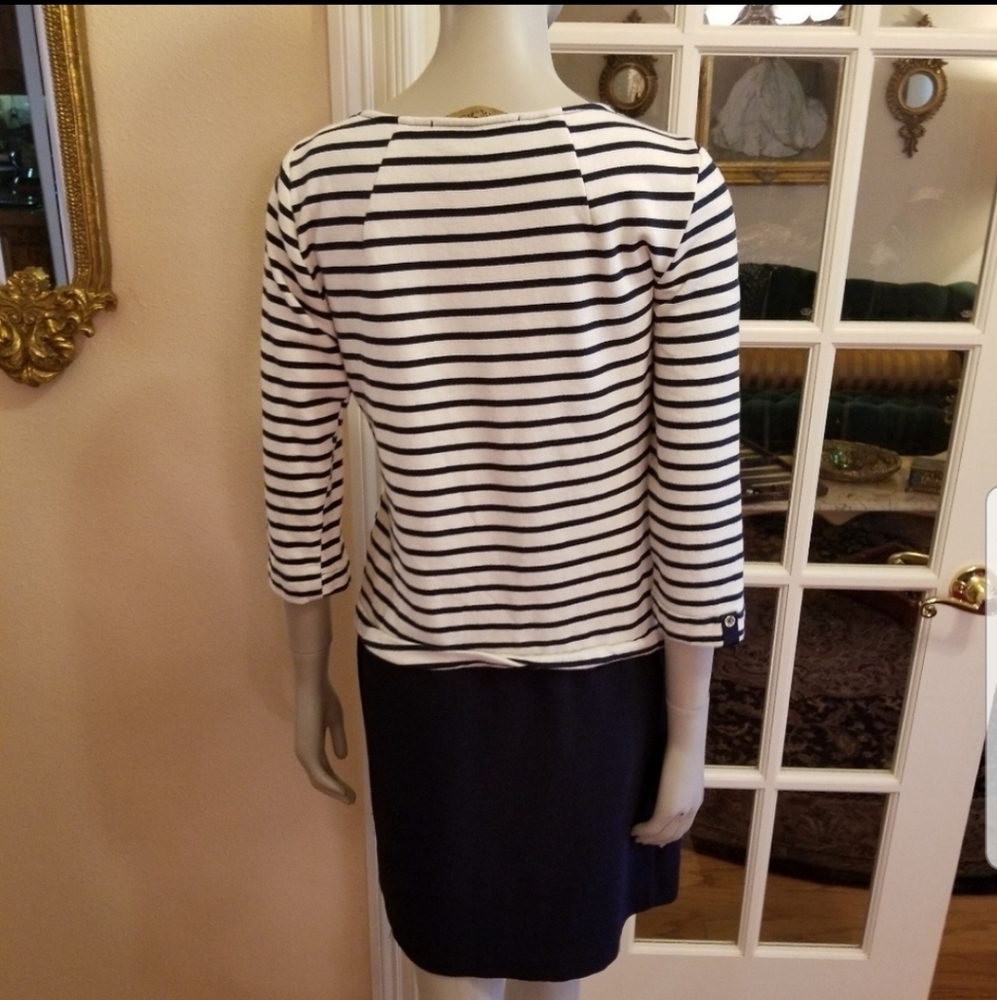 ZARA BASIC COLLECTION NAVY AND IVORY STRIPED SHIFT DRESS - Picture 7 of 13